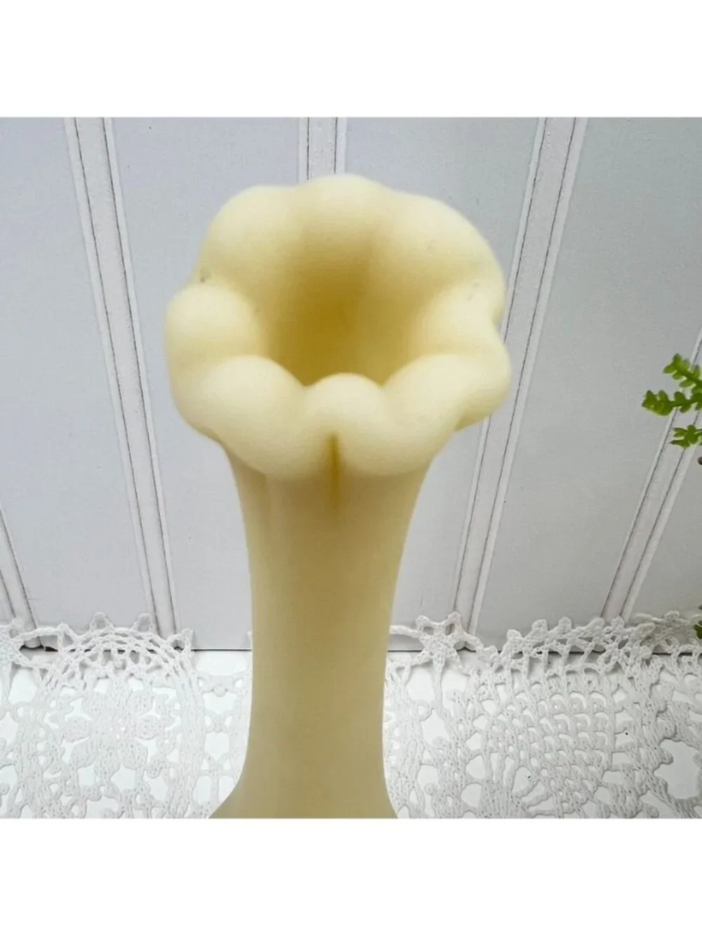 Fenton Custard Glass Satin Pedestal Swung Bud Vase Hand Painted Artist Signed